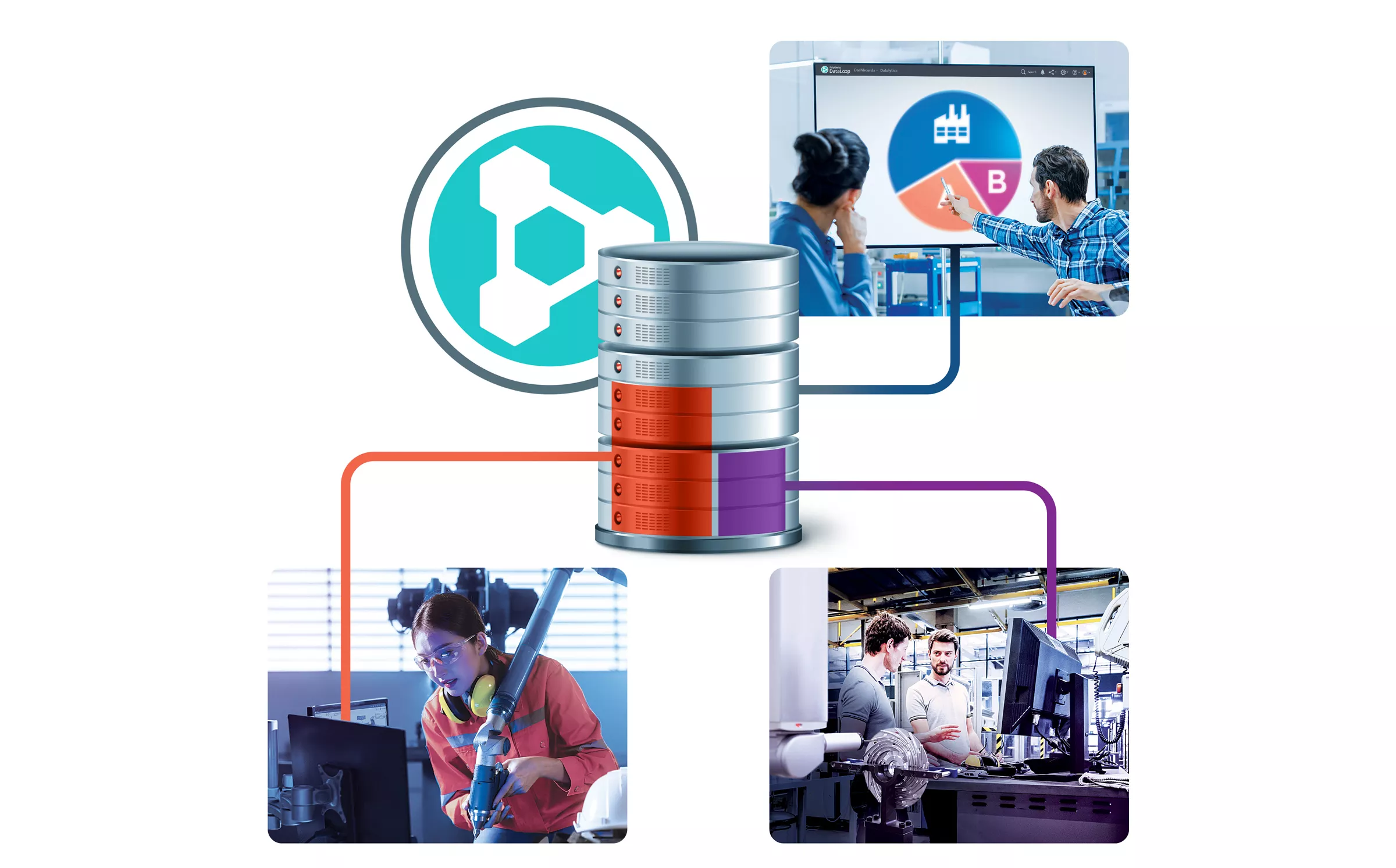 PolyWorks|DataLoop へのアクセスがデータベースを所有する組織によってどのように制御されるかを示す図